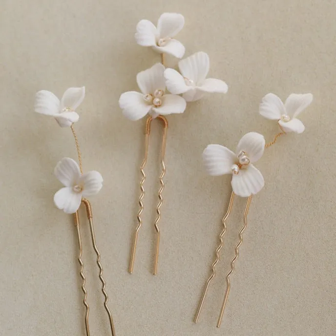 P211. wedding clay flower hair pins