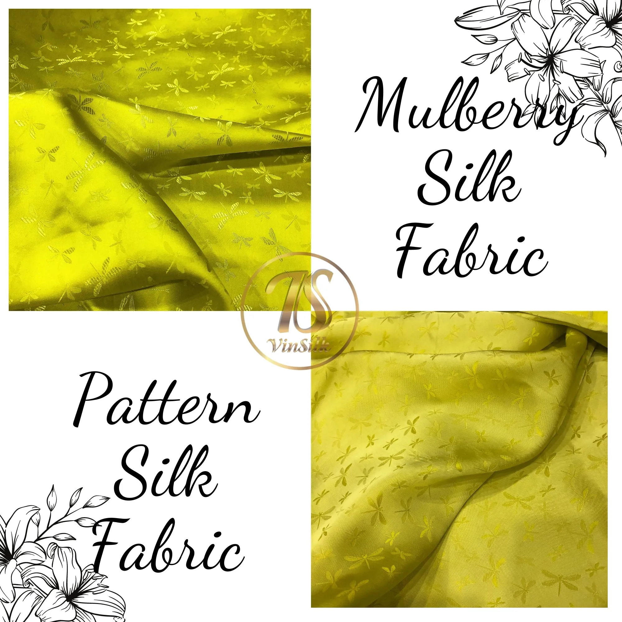PATTERN MULBERRY SILK fabric by the yard - Yellow silk fabric - Handmade fabric – Dress making – Silk for sewing - Gift for women