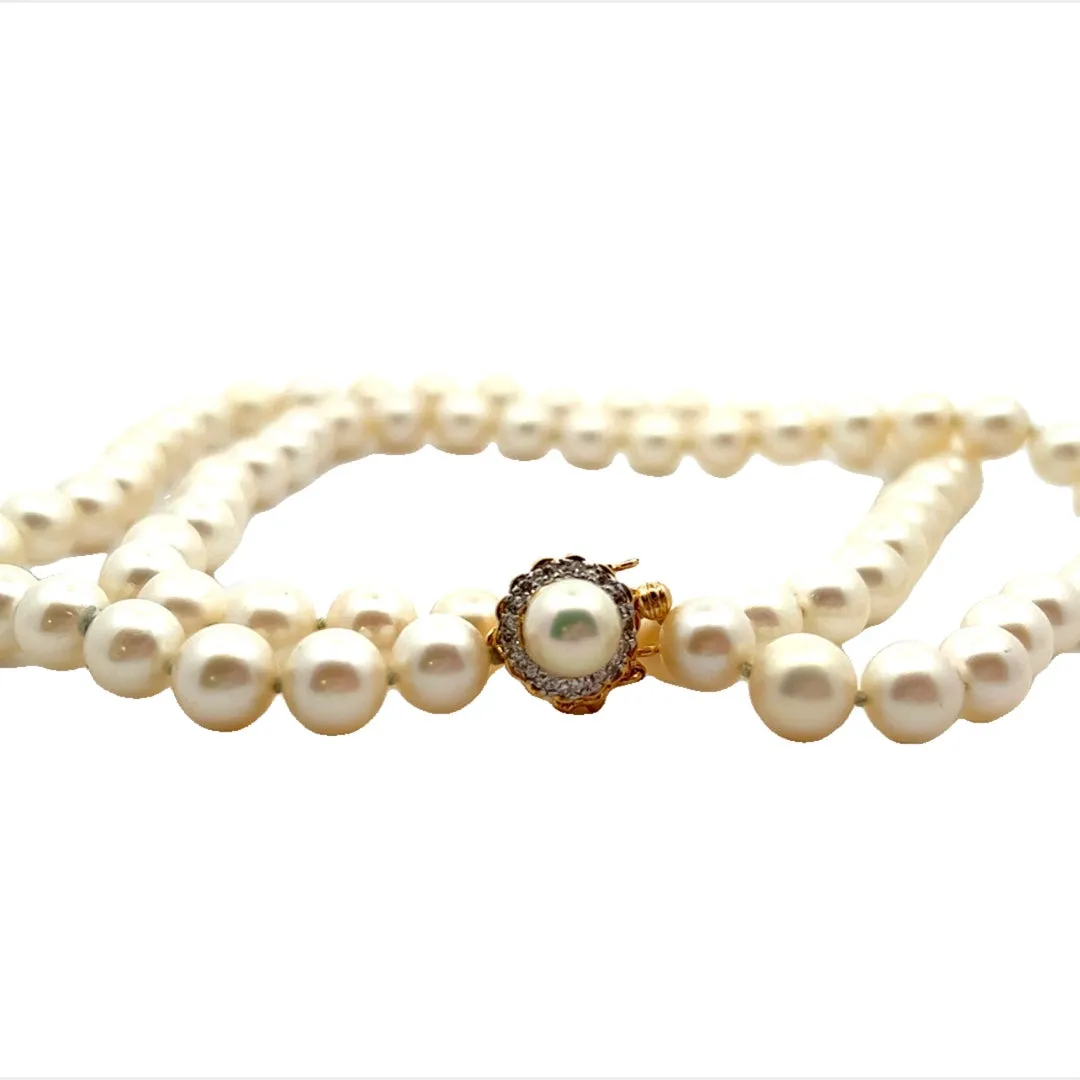 Pearl Earrings & Pearl Strand Necklace with Diamond & 18ct Yellow Gold Clasp