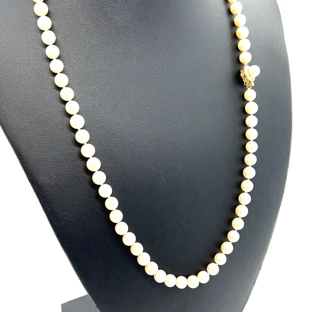 Pearl Earrings & Pearl Strand Necklace with Diamond & 18ct Yellow Gold Clasp