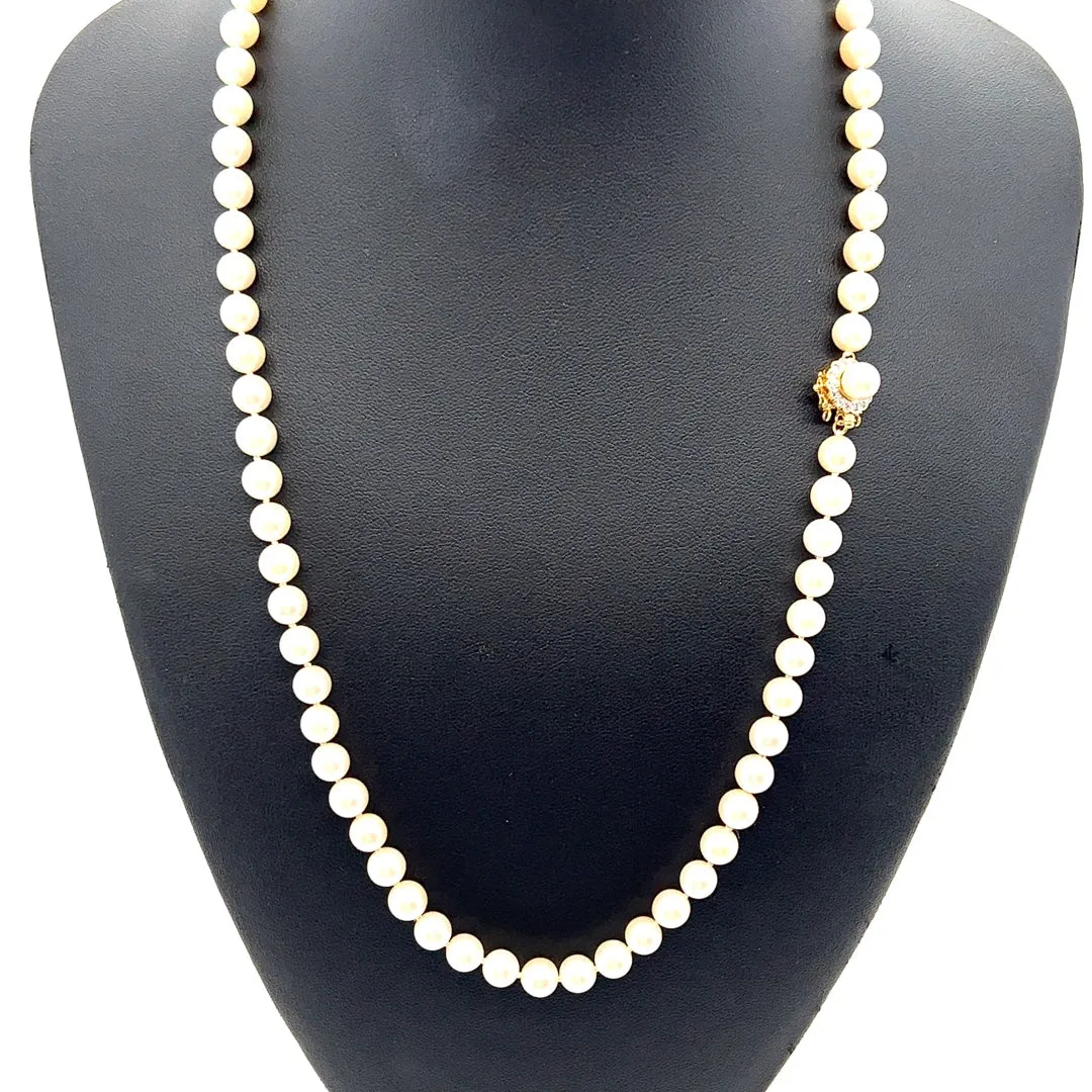 Pearl Earrings & Pearl Strand Necklace with Diamond & 18ct Yellow Gold Clasp