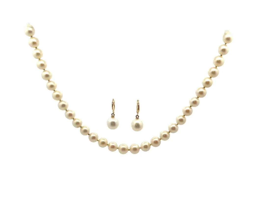Pearl Earrings & Pearl Strand Necklace with Diamond & 18ct Yellow Gold Clasp