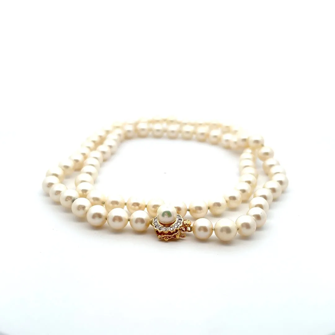 Pearl Earrings & Pearl Strand Necklace with Diamond & 18ct Yellow Gold Clasp