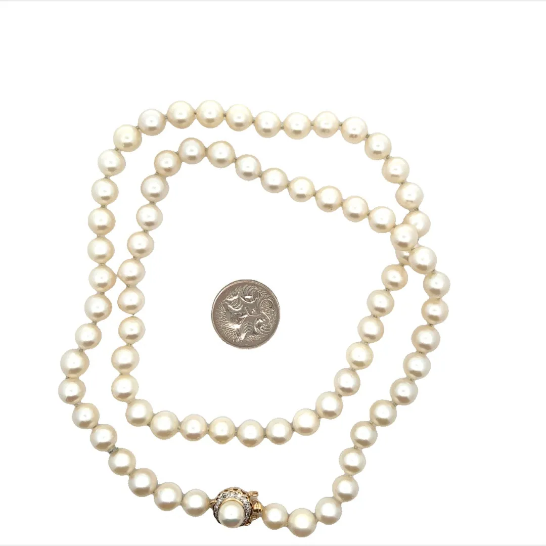 Pearl Earrings & Pearl Strand Necklace with Diamond & 18ct Yellow Gold Clasp