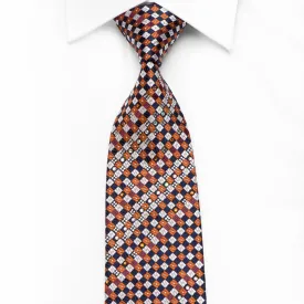 Pierre Cardin Men's Silk Crystal Rhinestone Necktie Silver Blue Orange Checkered With Sparkles