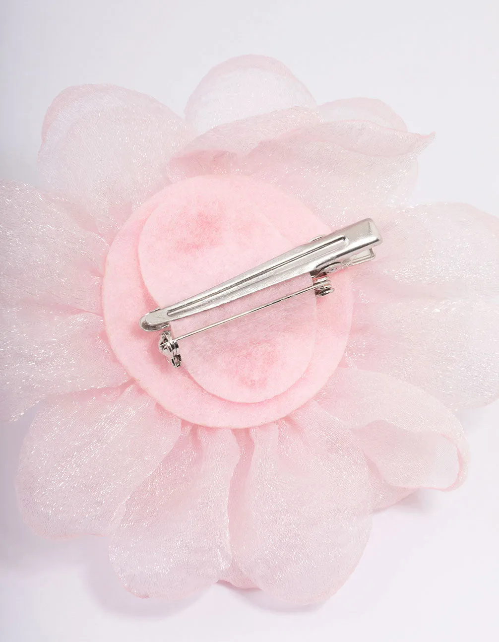 Pink Fabric Chiffon Flower Hair Clip & Brooch Pin