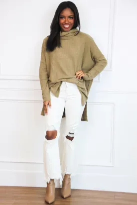 Plain and Simple Oversized Thermal Sweater: Dusty Olive
