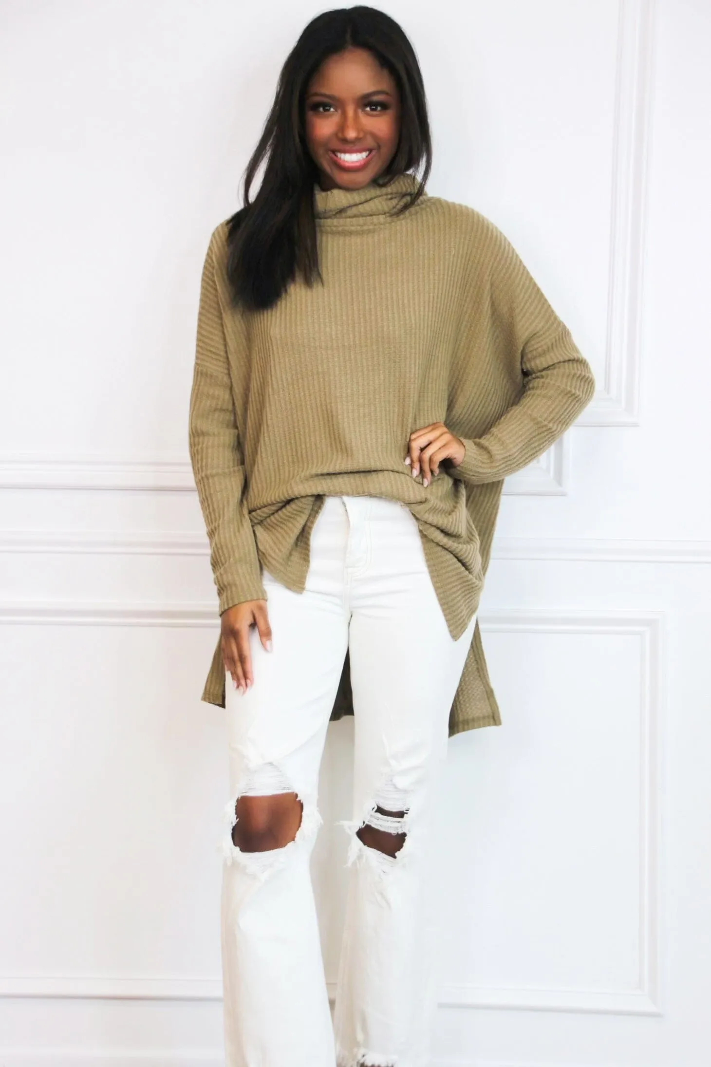 Plain and Simple Oversized Thermal Sweater: Dusty Olive