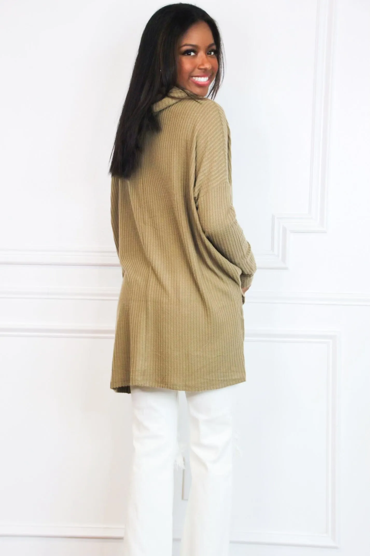 Plain and Simple Oversized Thermal Sweater: Dusty Olive