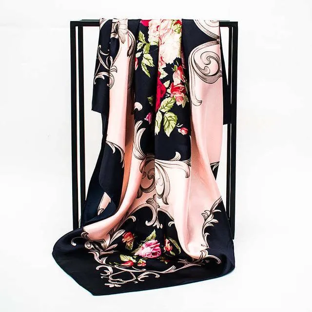 Print Satin Square Silk Women Scarf