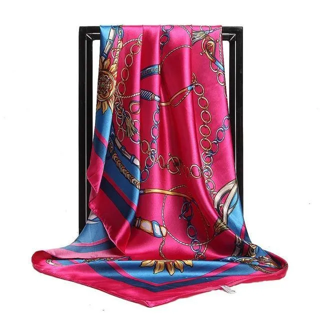 Print Satin Square Silk Women Scarf