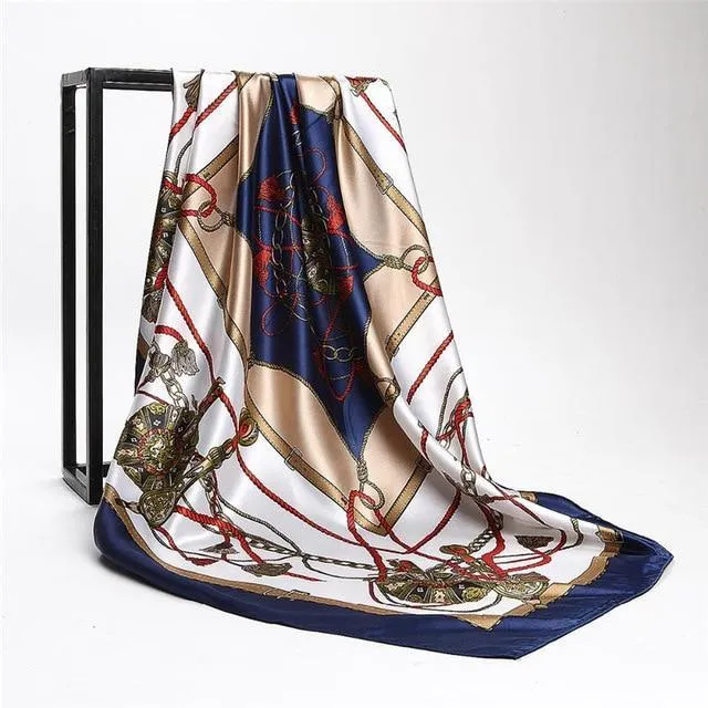 Print Satin Square Silk Women Scarf