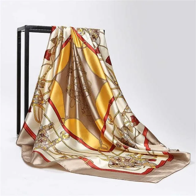 Print Satin Square Silk Women Scarf