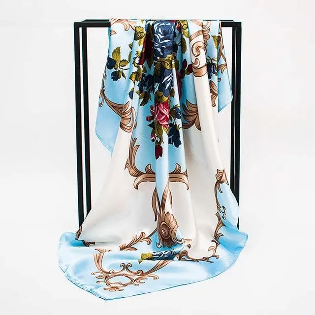 Print Satin Square Silk Women Scarf