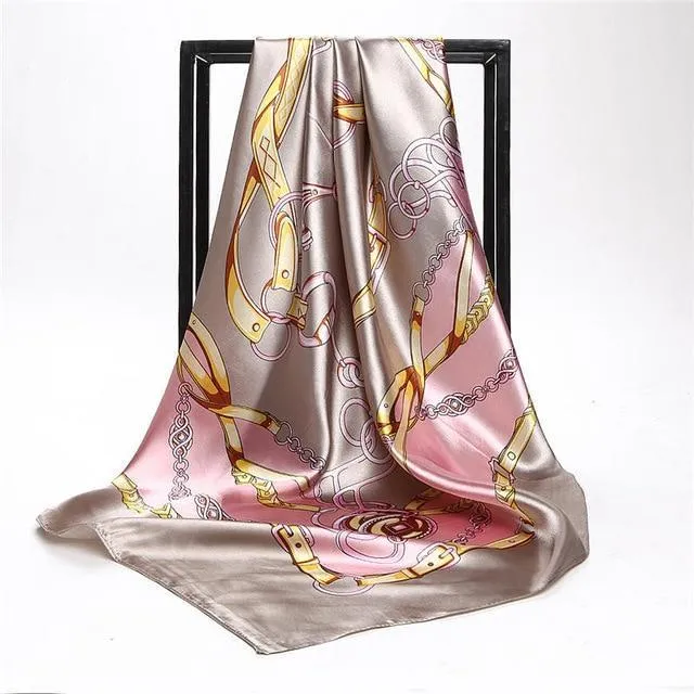 Print Satin Square Silk Women Scarf