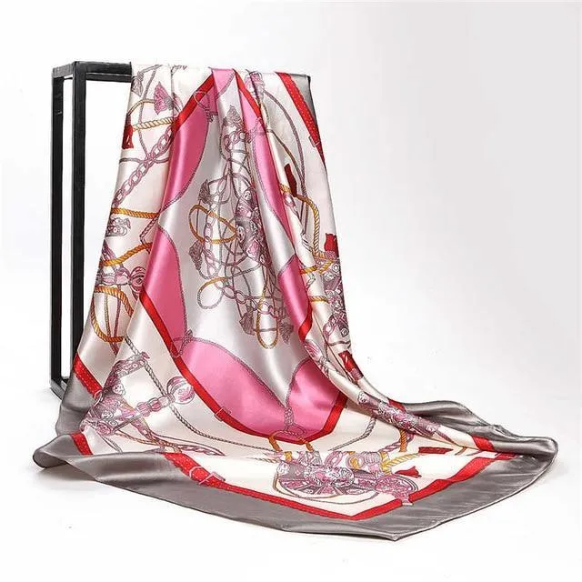 Print Satin Square Silk Women Scarf