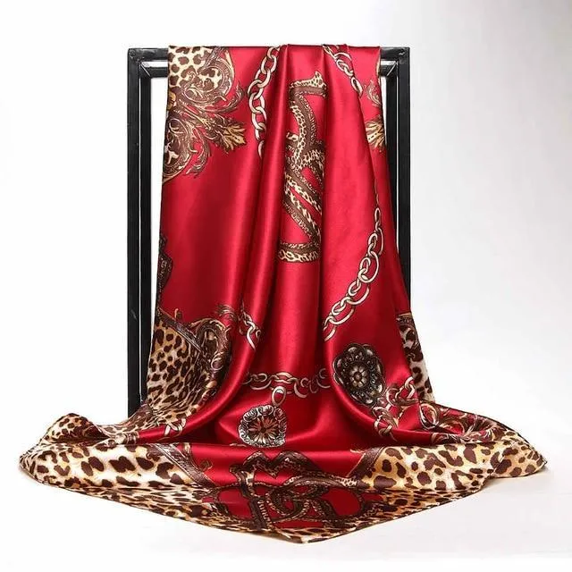 Print Satin Square Silk Women Scarf