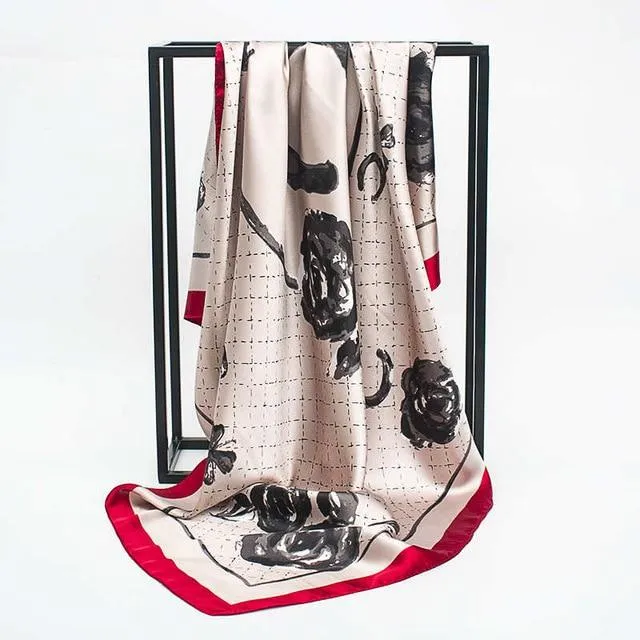 Print Satin Square Silk Women Scarf