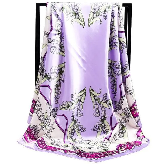 Print Satin Square Silk Women Scarf