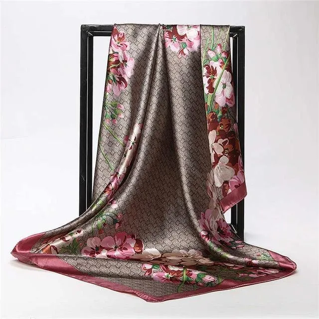 Print Satin Square Silk Women Scarf