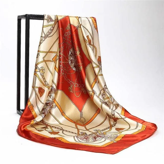 Print Satin Square Silk Women Scarf