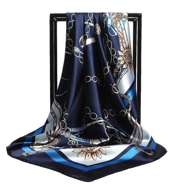 Print Satin Square Silk Women Scarf