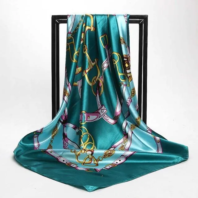 Print Satin Square Silk Women Scarf