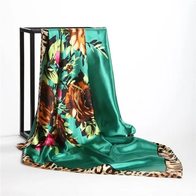 Print Satin Square Silk Women Scarf