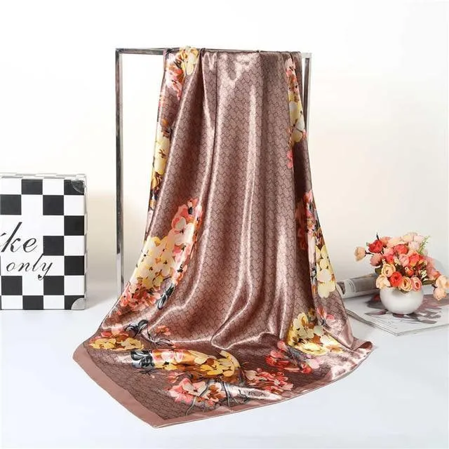 Print Satin Square Silk Women Scarf