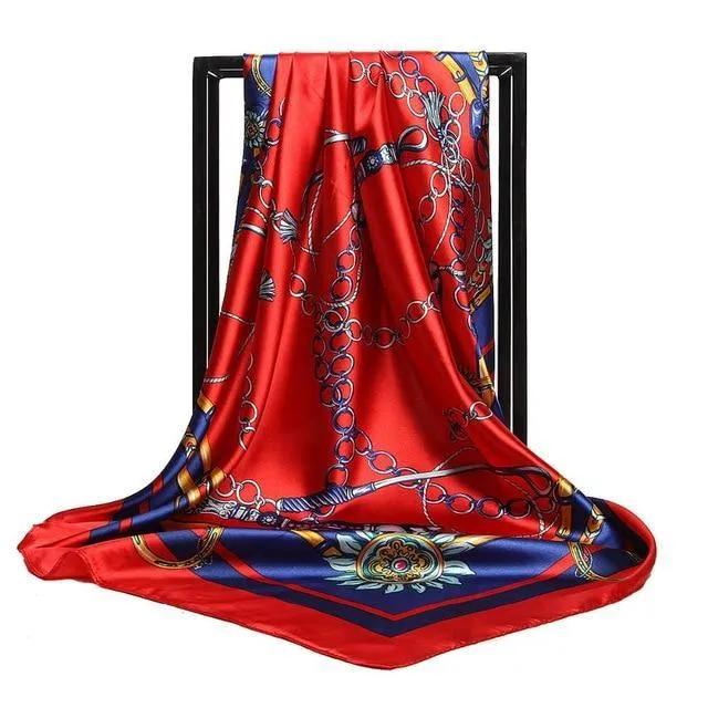 Print Satin Square Silk Women Scarf