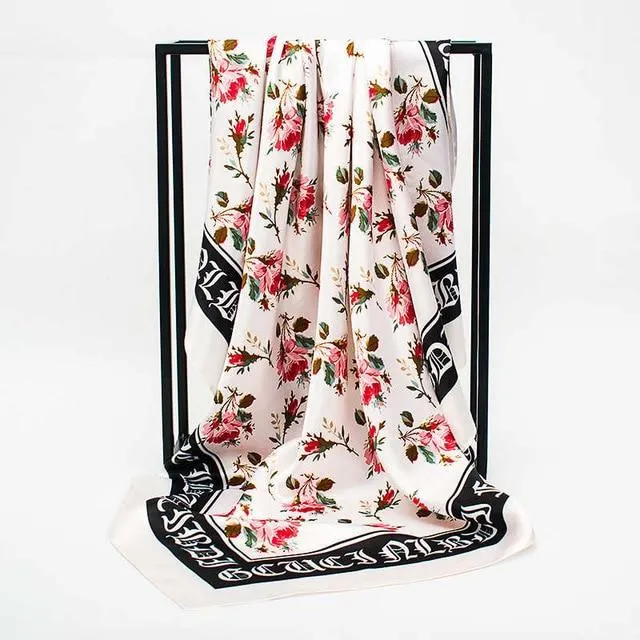Print Satin Square Silk Women Scarf