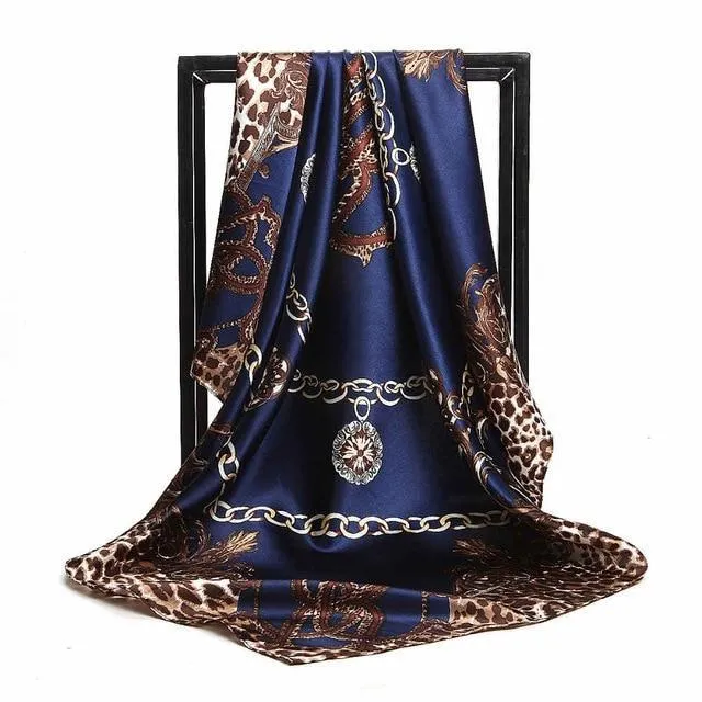Print Satin Square Silk Women Scarf
