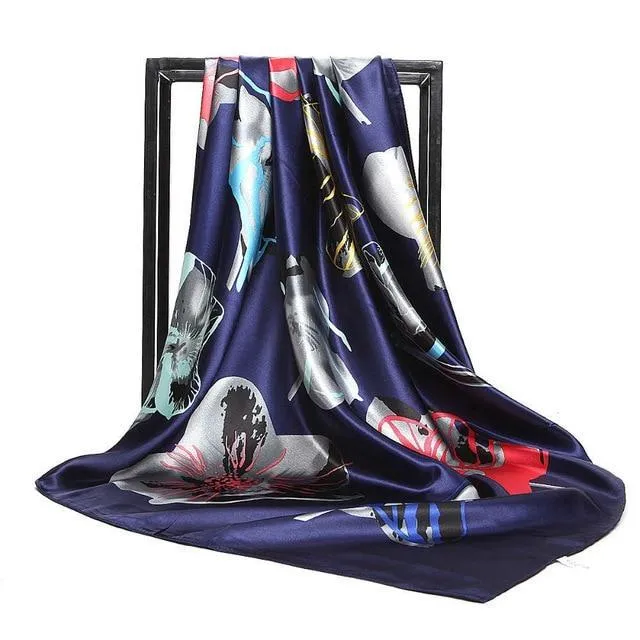 Print Satin Square Silk Women Scarf