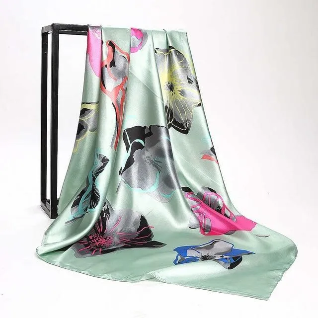 Print Satin Square Silk Women Scarf