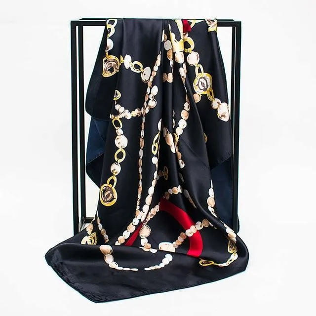 Print Satin Square Silk Women Scarf