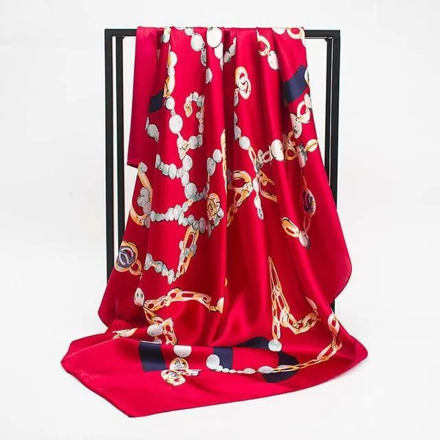 Print Satin Square Silk Women Scarf
