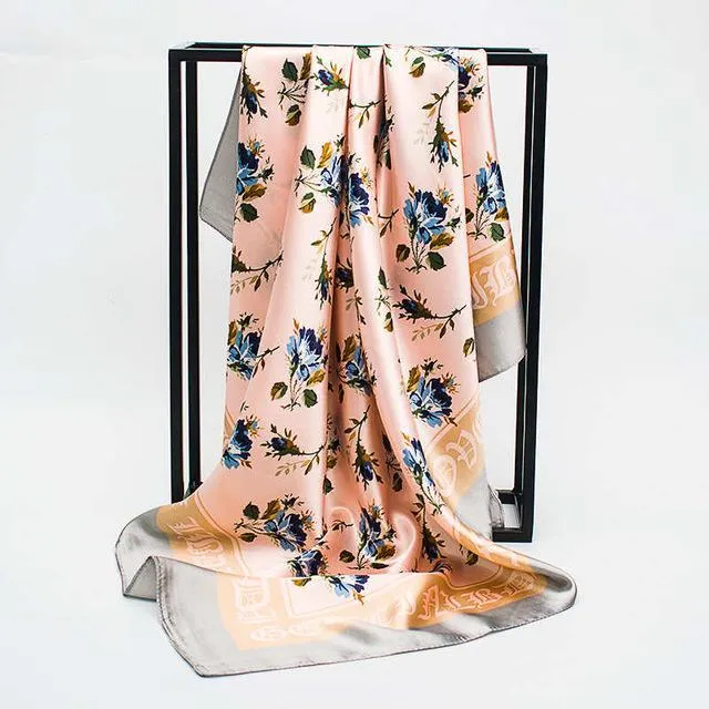 Print Satin Square Silk Women Scarf