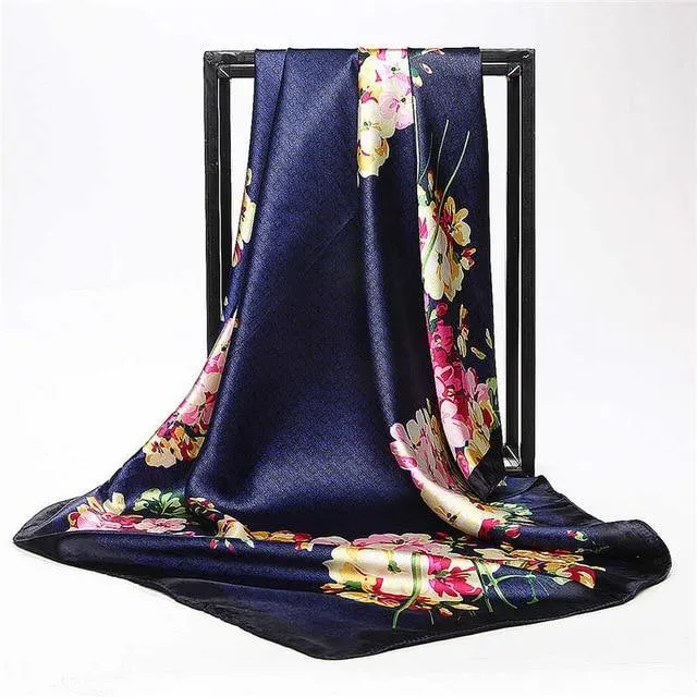 Print Satin Square Silk Women Scarf