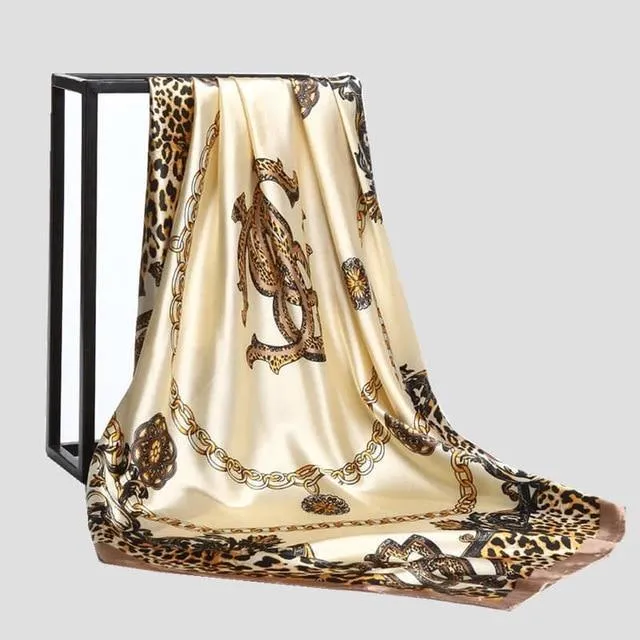 Print Satin Square Silk Women Scarf