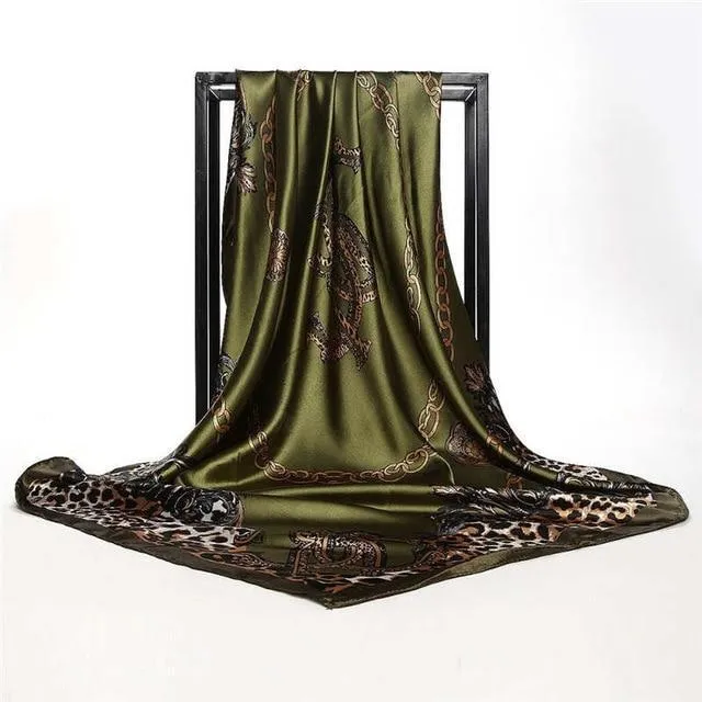 Print Satin Square Silk Women Scarf
