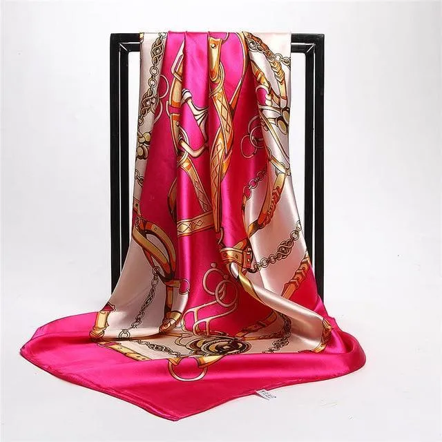 Print Satin Square Silk Women Scarf