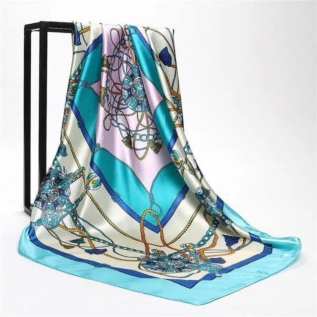 Print Satin Square Silk Women Scarf