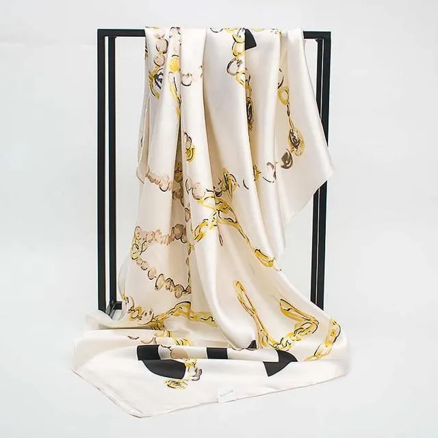 Print Satin Square Silk Women Scarf