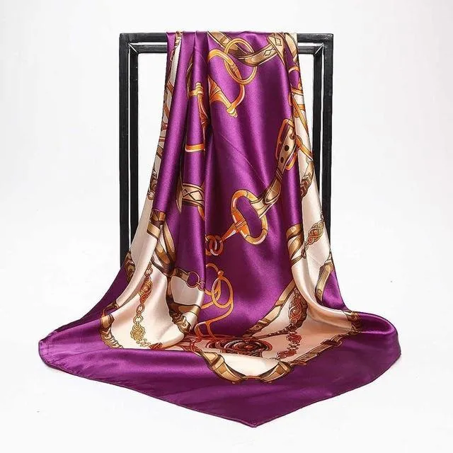 Print Satin Square Silk Women Scarf