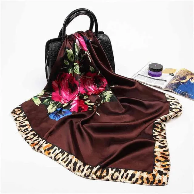 Print Satin Square Silk Women Scarf