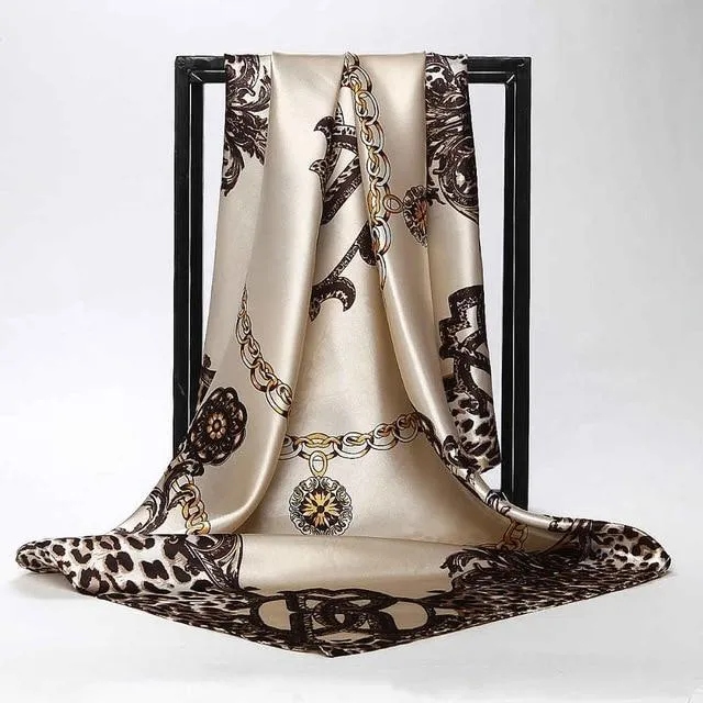 Print Satin Square Silk Women Scarf