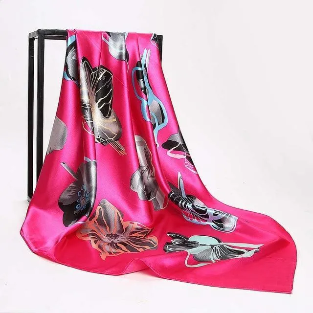 Print Satin Square Silk Women Scarf