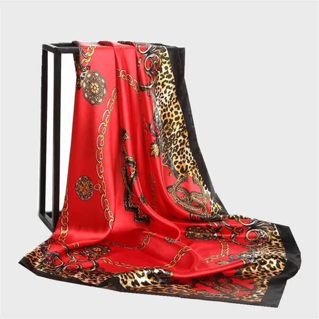Print Satin Square Silk Women Scarf