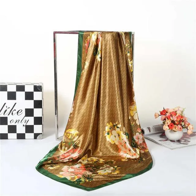 Print Satin Square Silk Women Scarf