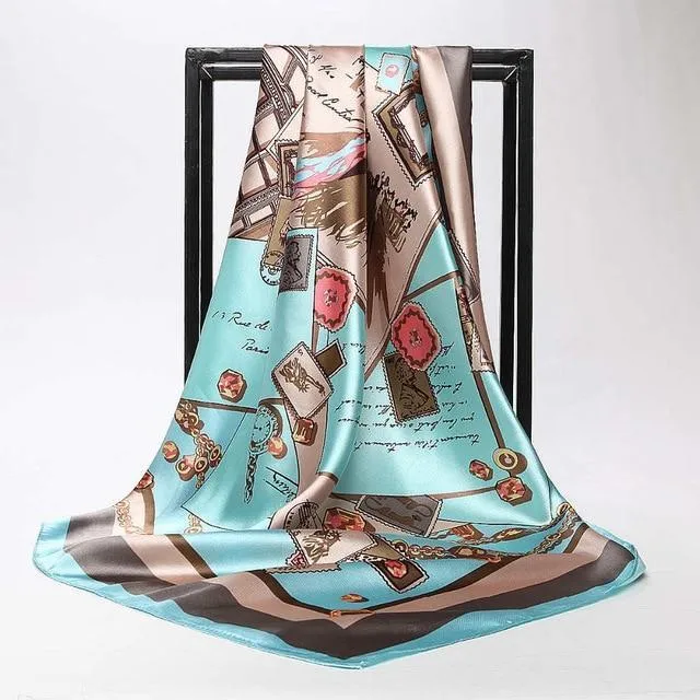 Print Satin Square Silk Women Scarf